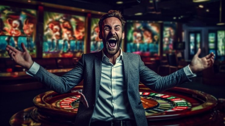 Antarmuka permainan arcade ind777 dengan tombol play dan meter reward